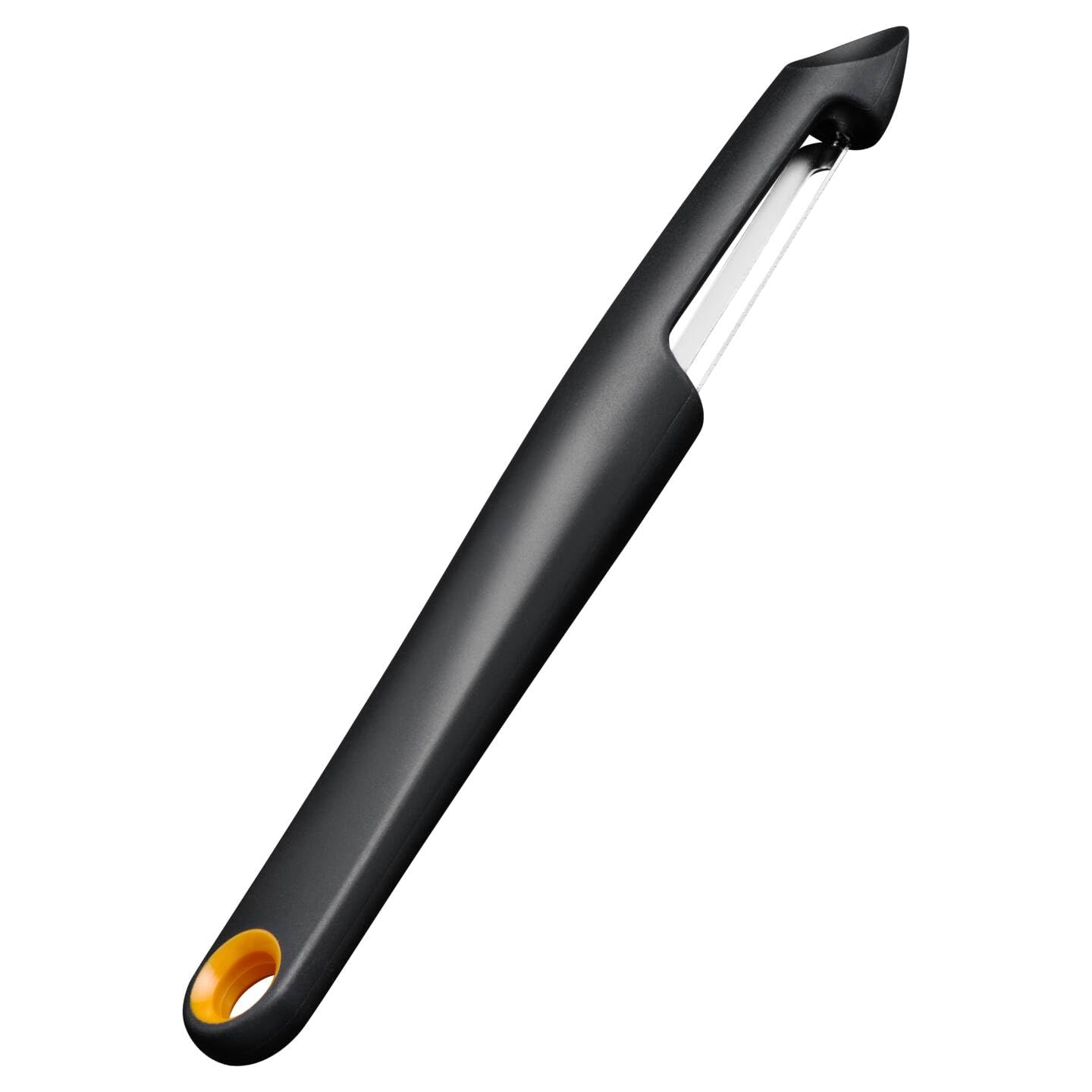 Fiskars Functional Form Peeler with Movable Blade, Universal Peeler for Fruit and Vegetables, Sharp Tip, Stainless Steel Blade/Plastic Handle, Black/Orange, 1079960