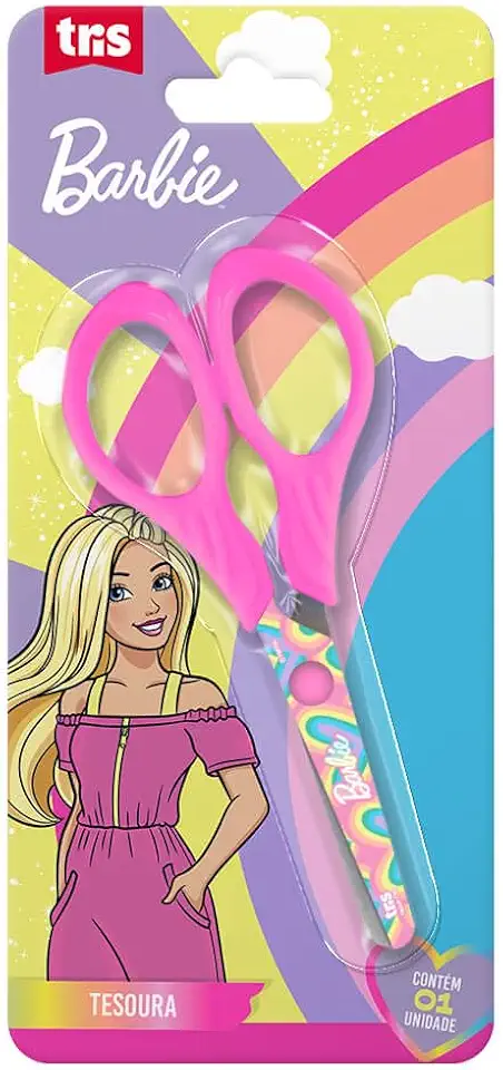 Tesoura Escolar Barbie, Tris, 7897476683812, Rosa