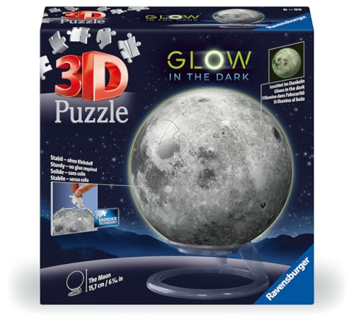 Ravensburger - Puzzle 3D: Luna, Brilla en la Oscuridad, Maquetas para Montar, Puzzle 3D Niños, Puzzle Niños 6 Años o Más, Regalo Niño 6 Años o Más, 72 Piezas