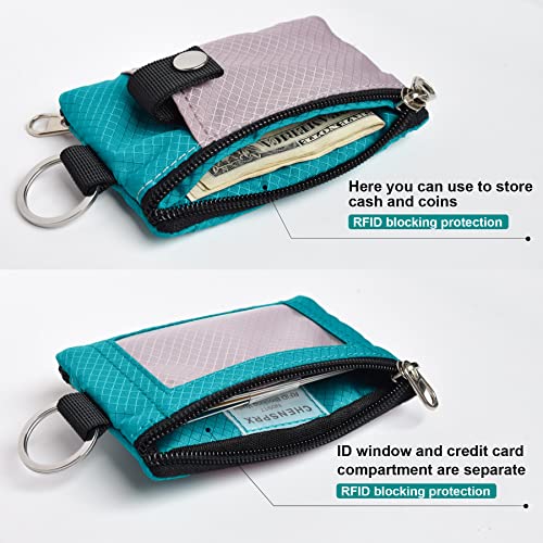 Image of CHENSPRX Minimalist RFID Blocking Small Wallet with ID Window,WaterResistant Zip Id Case Wallet with Lanyard Keychain for Cards,Cash,Travel,Women,Men