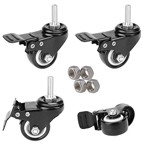 OuYi 4X 50mm Roulette de Tige pivotante, Vis Boulon M10x25mm, roulettes Pivotante Caoutchouc pour Chariot 200kg, roulettes Ultra-résistantes en Caoutchouc, Transport roulettes Charges Lourdes,Noir