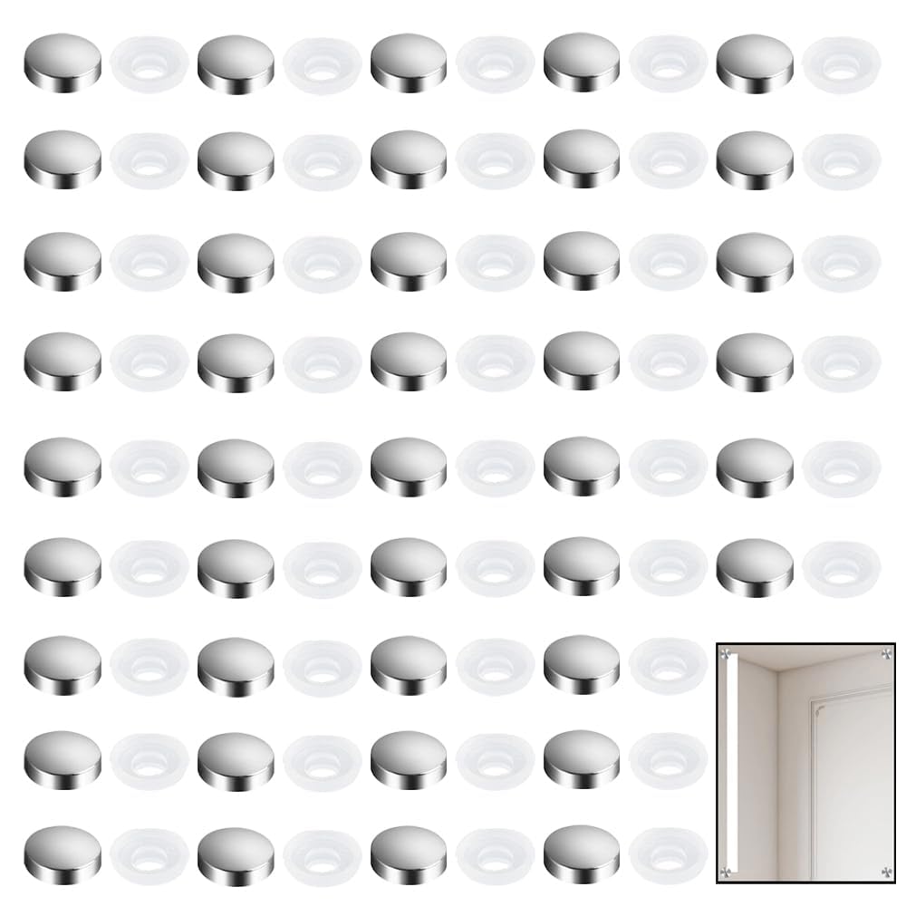 20pcs Small Chrome Dome Screw Cover Caps Decorative Cap Covers for Mirror Screws, Firm Clip On Type