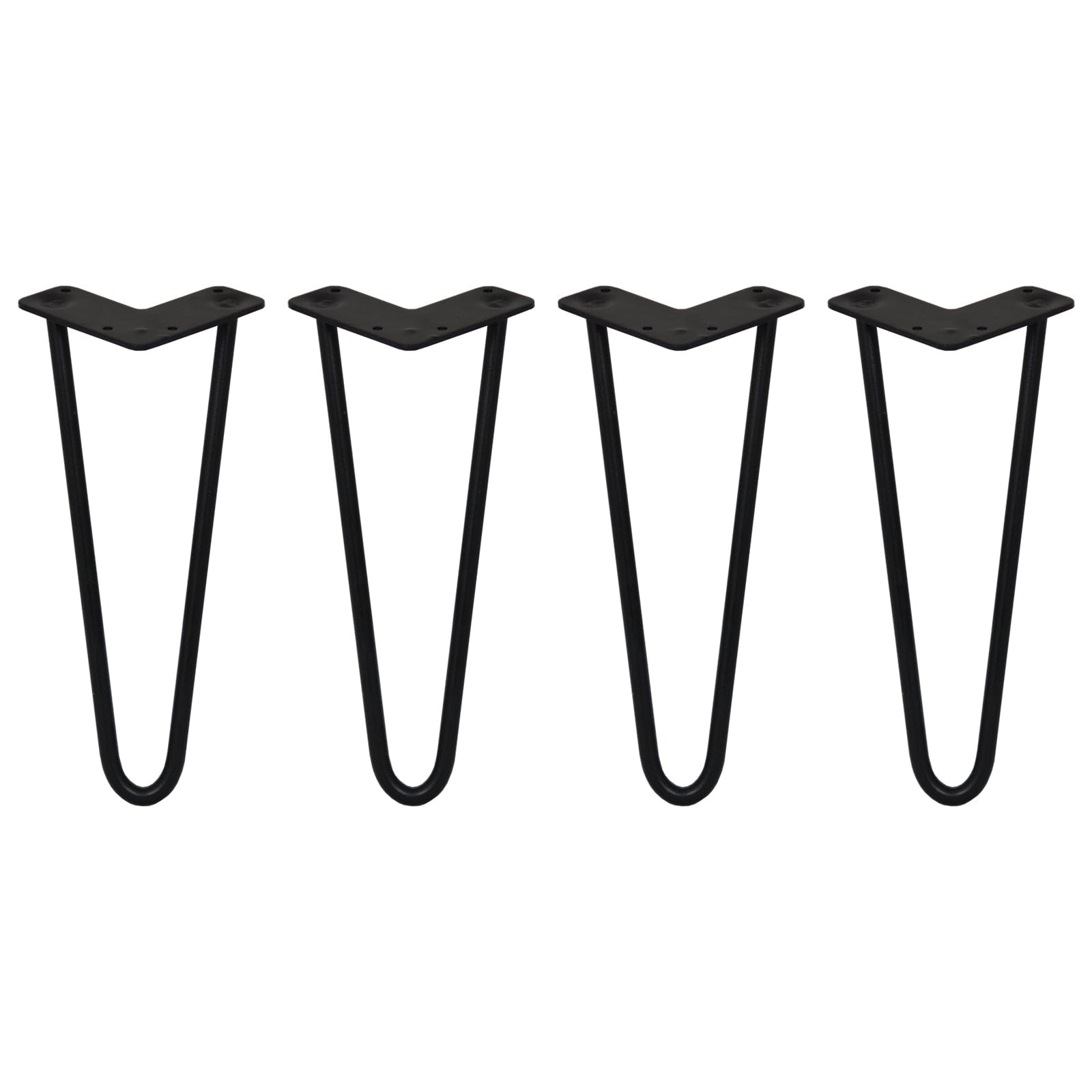 SkiSki Hairpin Table Legs 12” 30cm Pack of 4 Black Heavy Duty 12mm Thick Steel 2 Prong 300kg Load Capacity DIY Furniture Glide Discs Floor Protectors & Screws Included — image 1