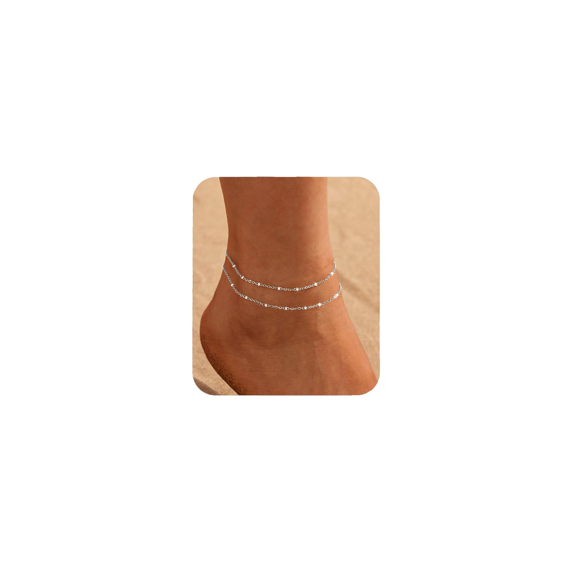 Nanafast Ankle Bracelets for Women, 14k Gold Plated Ankle Bracelet for Women, Cute Dainty Anklets, Adjustable Beach Jewelry