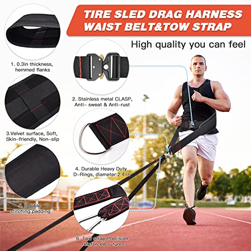 ATENTO Sled Pulling Belt, Adjustable Closure Sled Training Waist Belt,Weight Sled Pull Belt for Tire or Sled Pulling, Squat,Leg Muscles Strength Training, Agility, Resistance Training, Core Power