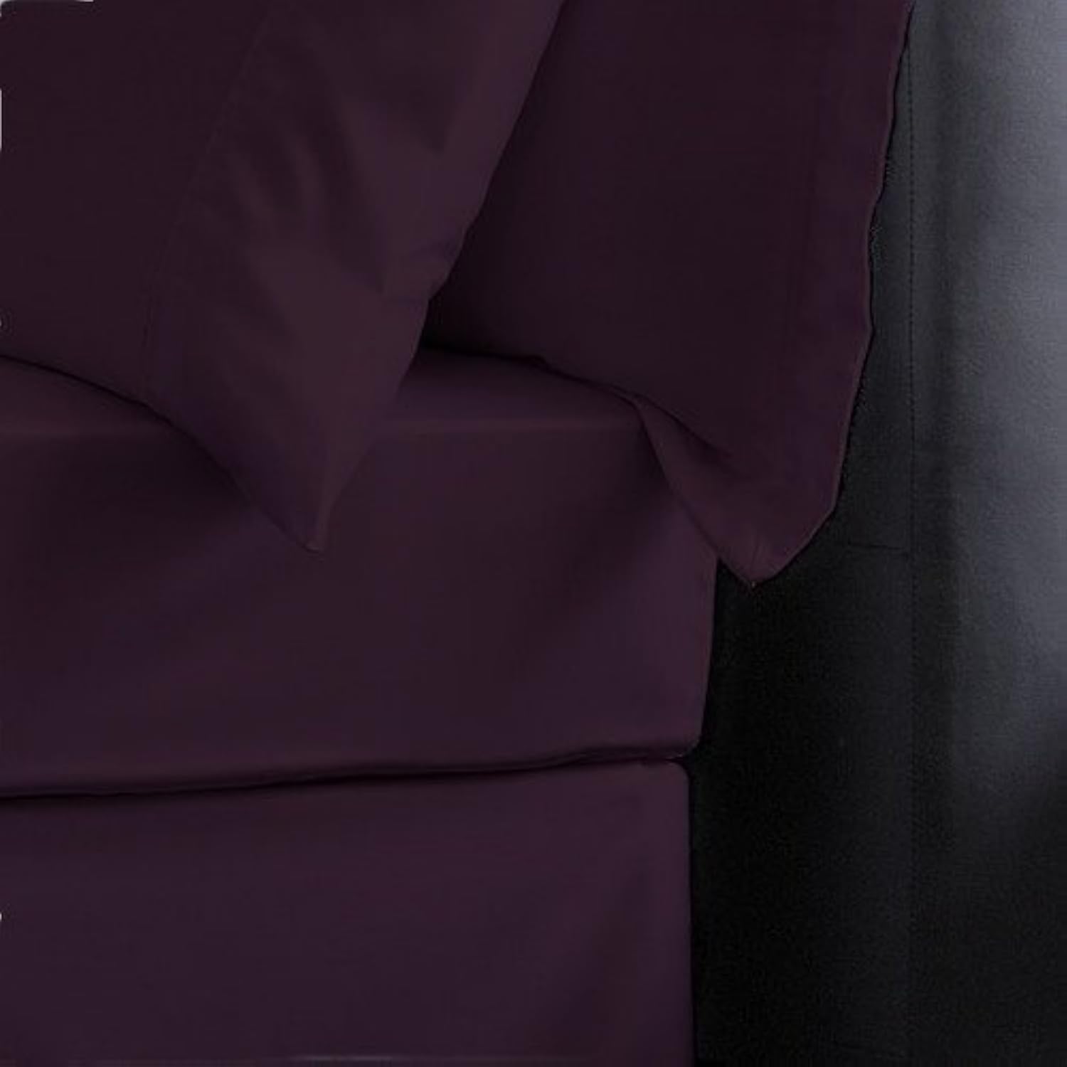 Rayyan Linen Purple Percale Plain Dyed Poly Cotton Aubergine/ 4 Feet Small Double Fitted Bed Sheet, 9" Mattress Depth