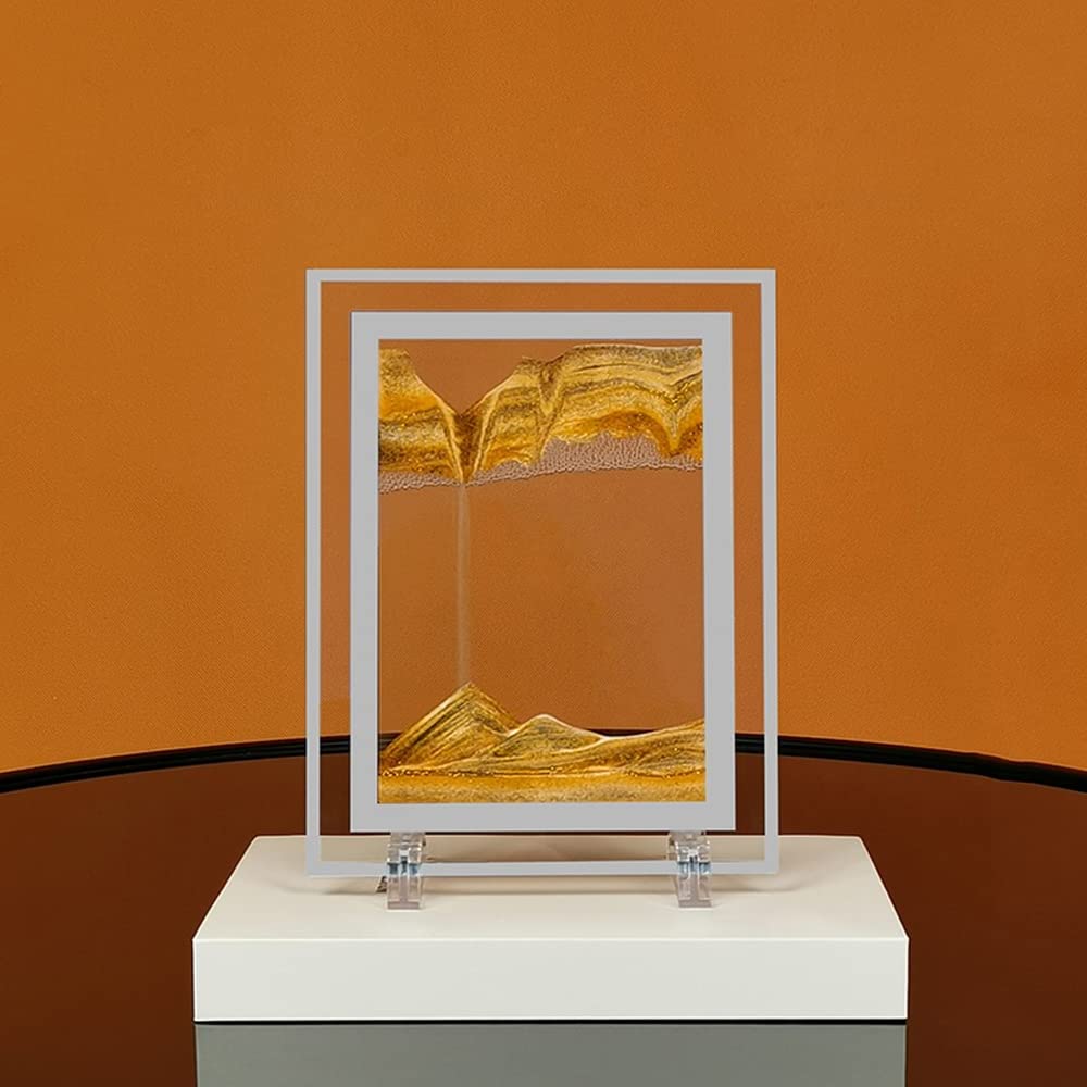 WANLIAN Image d'art de sable en mouvement, image de sable dynamique, art de sable de bureau doré pour la décoration intérieure et le bureau de grande taille (9 x 7 pouces)