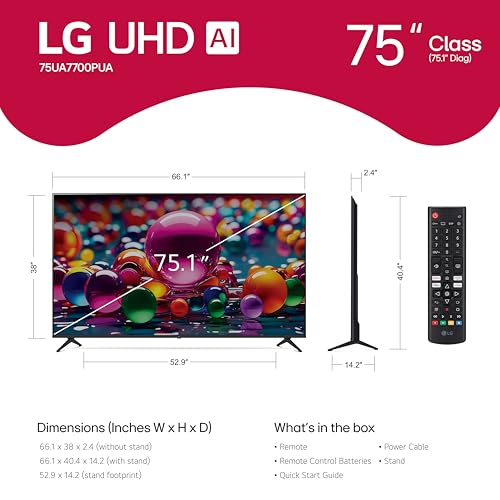 Image of LG 75-Inch Class UHD AI 4K UA77 Series Smart TV w /AI Sound Pro, HDR10, 4K Super Upscaling, Filmmaker Mode, Wow Orchestra, Compatible with Alexa (75UA7700PUA, 2025)