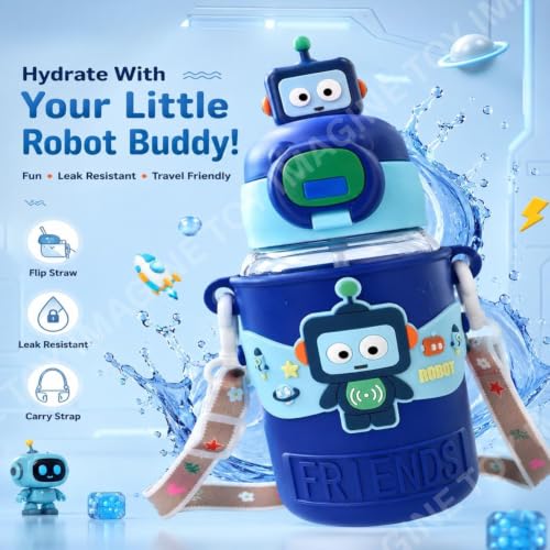 Image of Toy Imagine Kids Sipper Water Bottle for School with Strap, Hard Plastic BPA-Free Spill-Proof & Leak-Proof Water Bottle for Boys & Girls, Lightweight Travel-Friendly Bottle (520ml, Dark Blue)