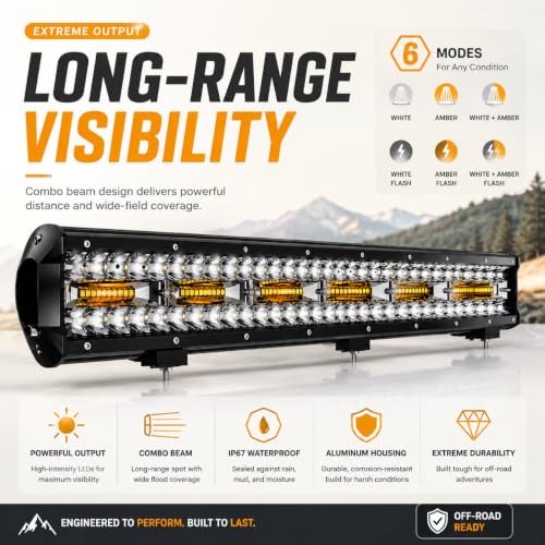 Image of 20Inch 126W LED Light Bar White /Amber Flasing 6 Strobe Modes Offroad
