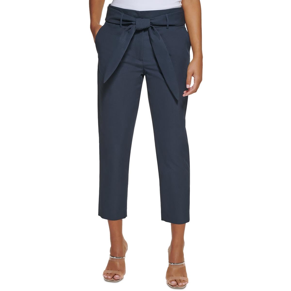 DKNY Womens Paper Bag Waist Casual Trouser Pants Blue Petite 10P