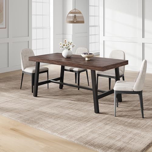 Image of GarveeHome Industrial Dining Table for 4-6 People, 63 inch Long Kitchen Table with Sturdy Metal Frame, Rectangular Counter for Dinner, Kitchen, Dining Room (Rustic Birch, 63 inch Non-extendable)
