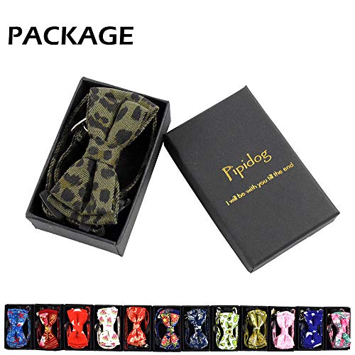 Image of Pipidog Cat Collar Breakaway with Bell and Accessories, Leopard Kitten Collar Bowtie for Kitty 20 Colors Adjustable 7.5-11in (Green Leopard)