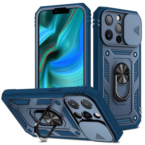 Étui pour iPhone 14 Pro LVTFCO bleu avec béquille et protection caméra