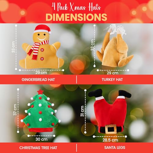 REDSTAR FANCY DRESS 4pc Novelty Christmas Hats Adult - Novelty Christmas Hat Pack for Adults and Kids - Fun Silly Xmas Headwear as Xmas Party Props - Fun Festive Headwear as Festive Photo Booth Props - Image 2
