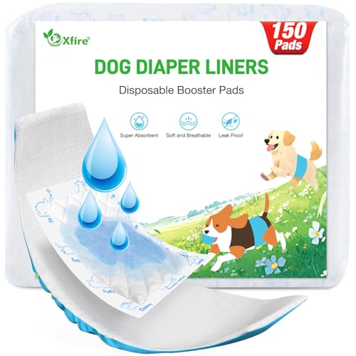 Image of Dog Diaper Liners Booster Pads, 150ct Disposable Dog Diapers Inserts Male Female for Washable Doggie Belly Bands Wraps Covers Period Panties(Regular)