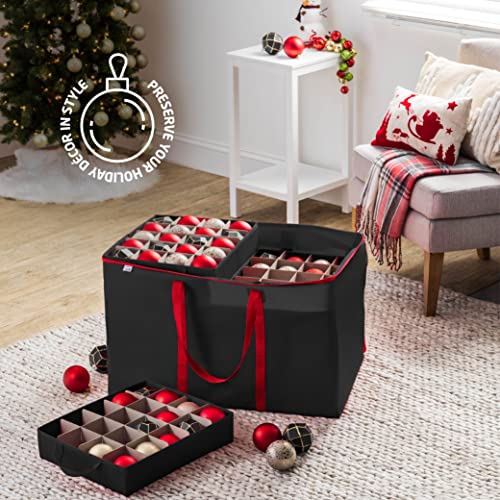Premium Large Carrying Christmas Ornament storage Box with Clear Lid, 3" Compartment, Contains 10 Trays, Keeps 200 Holiday Ornaments & Xmas Accessories, Made Of Tear Proof Made Of 600D Oxford Fabric - Image 4