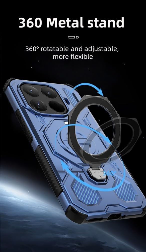 Generic Custodia compatibile con Xiaomi Redmi 14C 4G (Colore: Blu scuro) Anello pieghevole Stand Hard Back Custodia posteriore in silicone rigido
