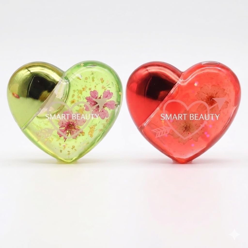SMART BEAUTY Heart Shape Lip Balm Set – Moisturizing Lip Gloss with Glitter Jelly Formula, Cute Heart Container Lip Care for Girls & Women, Hydrating Lip Moisturizer, Portable Lip Care Gift Set (Pack Of 2)-image-12