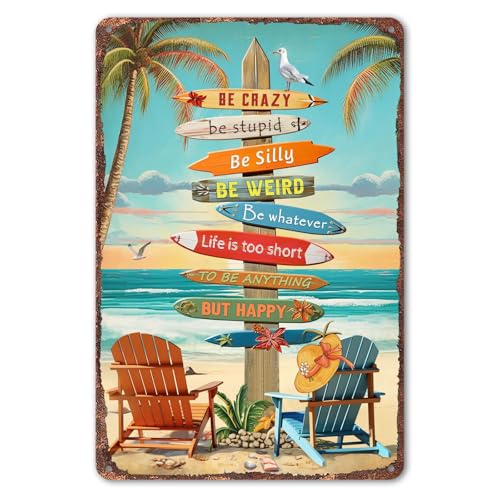 Tropical Beach Sign 12x8 Inch - Colorful Surfboard Art for Home, Office, Beach House, Small Beach Decor(280)
