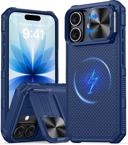 Image of Magnetic for iPhone 17 Case [Slide Camera Cover] [Compatible with Magsafe] [Kickstand] [Military Grade Protection] Shockproof Rugged Case for iPhone 17,Blue