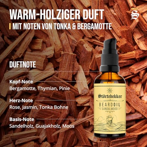 Störtebekker® Premium Bartöl Sandelholz - tägliche Bartpflege für 3-Tage-Bart bis Vollbart - 50ml Beard Oil Vegan - Bart Öl Herren mit angenehmen Duft - Hochwertige Inhaltsstoffe - Made in Germany 4
