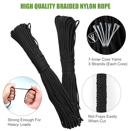 Goldlife Pond Fountain Aerator Fixing Accessories - 2×Metal Ground Stakes with 2×101ft Braided Nylon Rope, Heavy Duty Tent Stake Pegs and Paracord For Camping Tent, Canopies, Carport, Fountain Aerator - Thumbnail 5