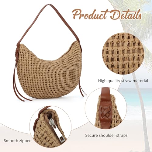 Emprier Straw Shoulder Bag for Women Raffia Woven Tote Handbag Summer Beach Purse Trendy Crescent Bag4