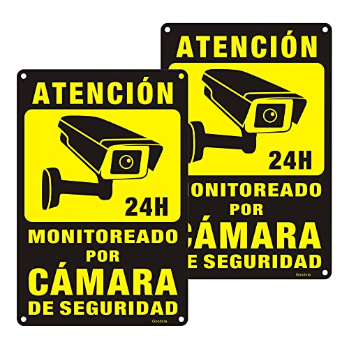 Goodvia Cartel Videovigilancia Aluminio Reflectante 20x30 cm, Placa Videovigilancia Metal Cartel Metalico Duradero, Impermeable y Resistente UV, 2PCS
