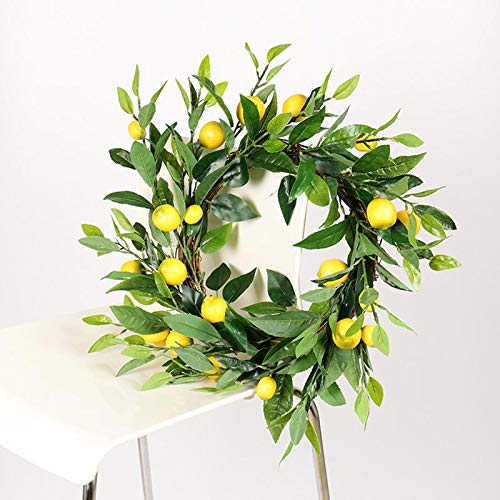 CUTICATE Artificial Wreath Fruit Front Door Simulation Lemon Steel Rattan Ring Green Leaves Garland for Party Holiday Wedding Roof Dining Table Decoration - Thumbnail 6