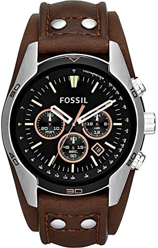 Fossil Men's Coachman Quartz Stainless Steel and Leather Chronograph Watch, Color: Silver, Brown (Model: CH2891)