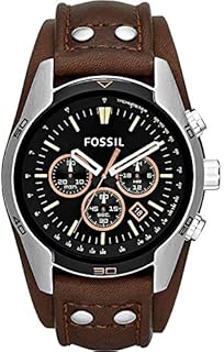 Fossil Herrenuhr Coachman, QuarzChronographenwerk, 44mm Silbernes Edelstahlgehäuse mit Echtlederarmband, CH2891