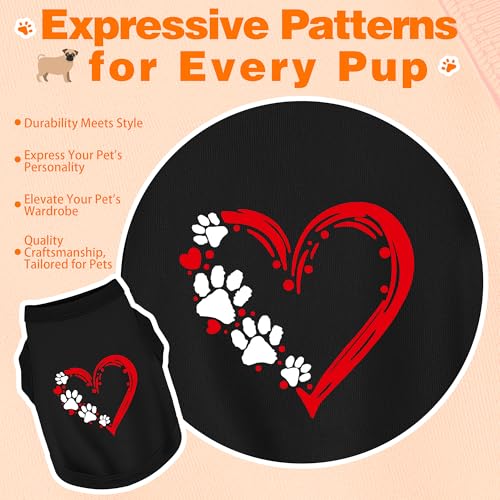 Discover Cozy Sleeveless Canine Wear: Soft, Lightweight, and Breathable Cotton Dog Shirt Featuring Heart and Paw Graphics. Vest Tank Top is Ideal for Small, Medium, and Large Breeds Black XS - Thumbnail 4
