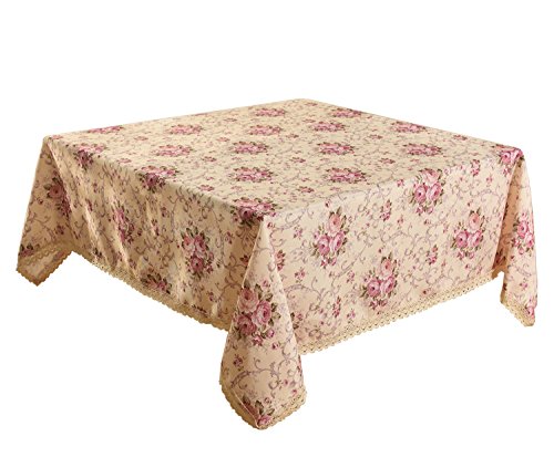 Vintage Flower Decorative 55''X55 Square Linen Tablecloth By Highfly - Printed Pattern Washable Table Cloth Dinner Coffee Bar #TOP5