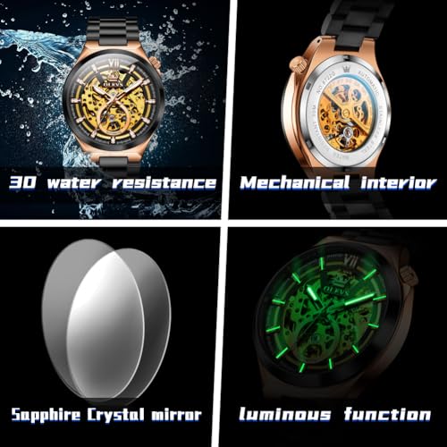 Image of OLEVS Men Watch Automatic Mechanical Skeleton Moon Phase Dress Business Stainless Steel 3AT Waterproof Luminous Men Wrist Watch