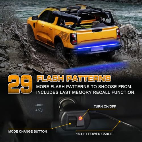 Image of XRIDONSEN 48 inch Blue Emergency Lights Strip Tailgate Strobe Lights