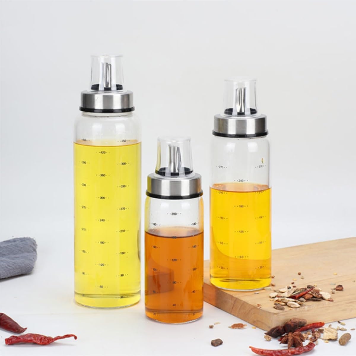 Dispenser per Salsa di Soia Set di 2 Bottiglie di Condimento for Cucina in Vetro for Uso Domestico, Prevenzione delle Perdite di Olio Contenitore Dell'olio