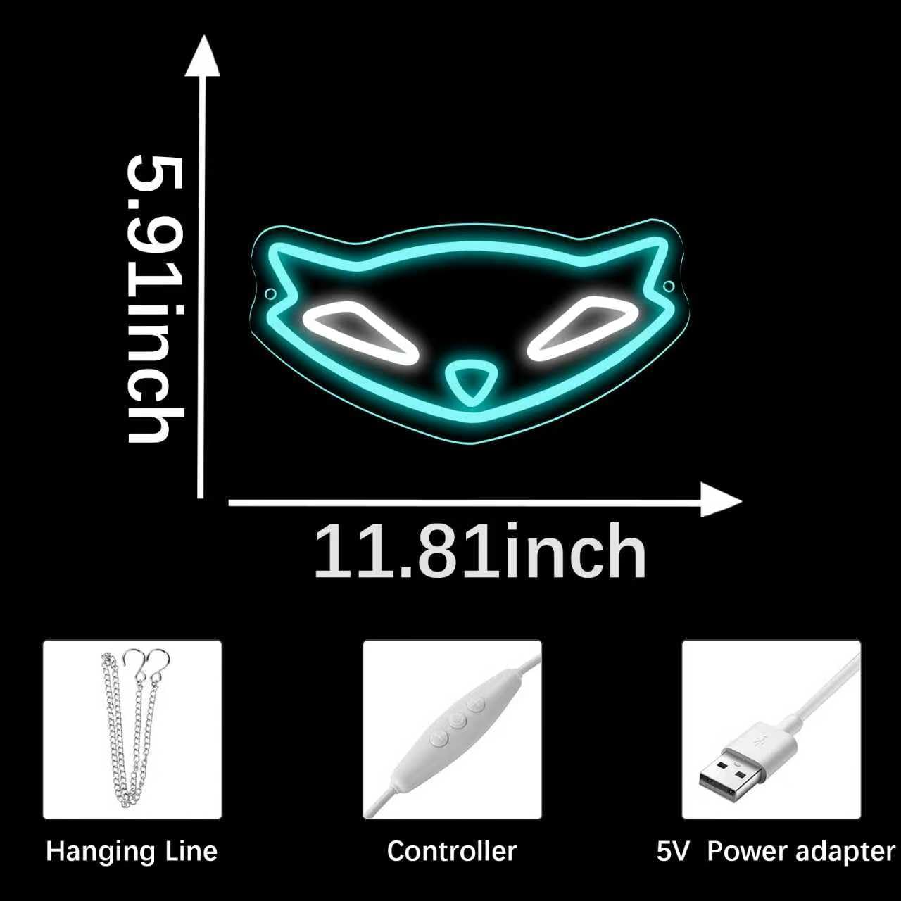 Sly Raccoon neonowy znak anime, gra neonowa do dekoracji ścian, ściemniane światła LED do sypialni, jaskini męskiej, na imprezę, do baru, dekoracja tła, prezenty świąteczne dla graczy dla