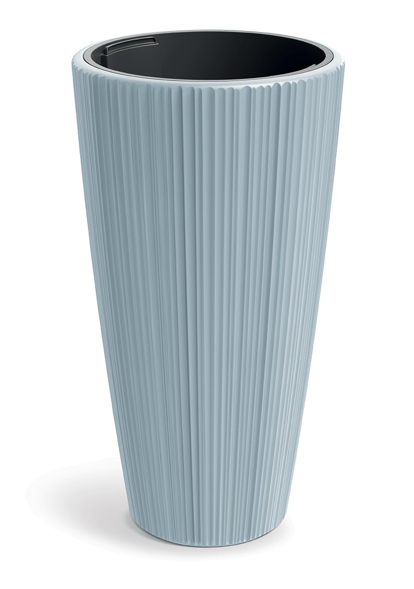 Tymar Vaso Alto con Inserto, Portavaso Alto, Vaso per Piante, Vaso per Fiori in Plastica_ORO (ø 40 cm (A=73 cm); Grigio)