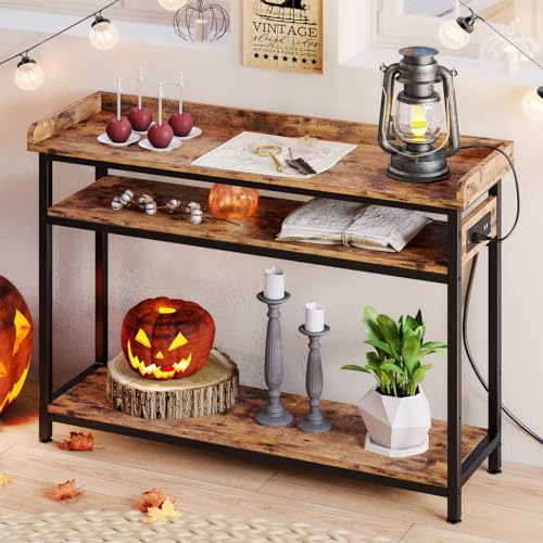 Ironck HK-LS-02 Console Table, Sofa Table With Power Outlet, Farmhouse Hallway Table For Entryway, Living Room, Height Adjustable, Easy Assembly, Rustic Brown thumb #7