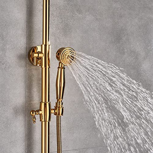 Robinetterie de douche dorée anti-calcaire avec grand pommeau et bec - 4