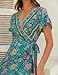 ZESICA Women's 2025 Bohemian Floral Printed Wrap V Neck Short Sleeve Split Beach Party Maxi Dress,Green,Small