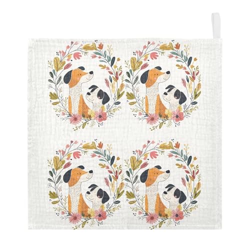vvfelixl Baby Print Dogs Baby Burp Cloths Baby Muslin Washcloths for Boys Girls Cotton Babys Face Towel for Newborn Infants Soft and Absorbent 11.8 X 11.8 in, 5 Pack