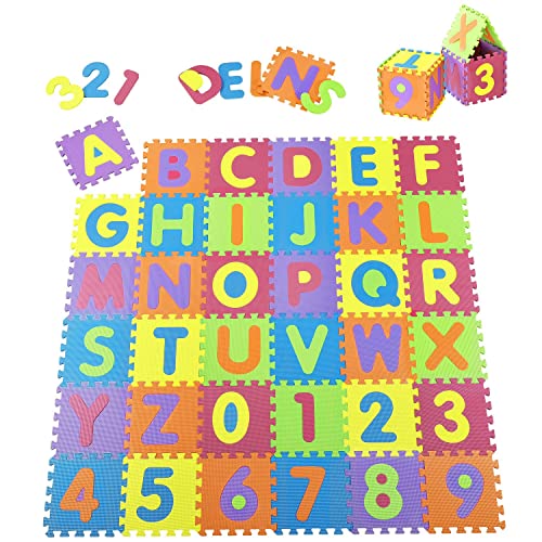 Juskys Tappeto puzzle Kim per bambini 36 pezzi con lettere A-Z e numeri 0-9 - puzzle antiscivolo e lavabile da 10 mesi - schiuma EVA - tappeto da gioco