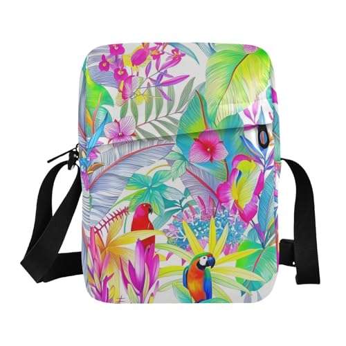 Colorful Tropical Parrot Flowers messenger bag for women crossbody shoulder bag men Woman Shoulder Handbags Adjustable Strap for business Casual