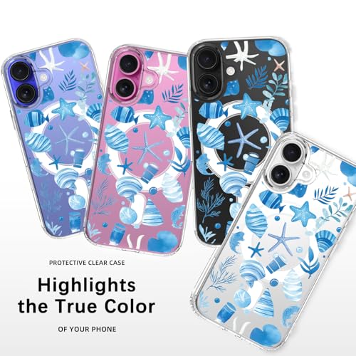 Coque rigide iPhone 16 transparente thème marin avec aimant premium - 2