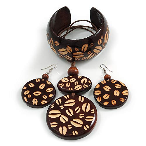 Evita accesorios pesados con este set ligero de collar de madera de 76 cm y pendientes