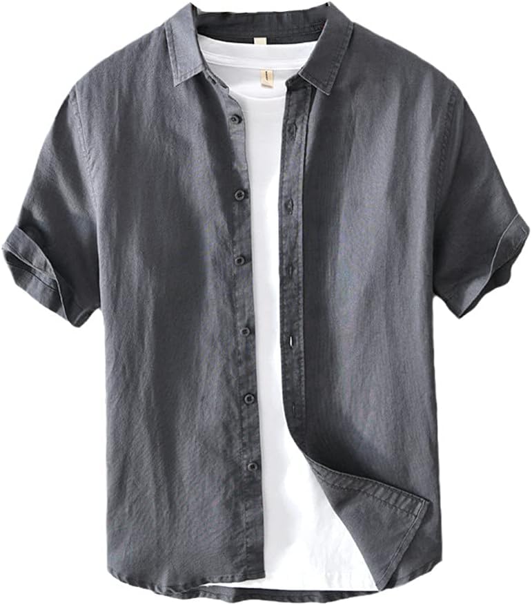 White Shirt Men Summer Short Sleeve Breathable Linen Cotton Tops Solid Man Clothing Camisa Masculina