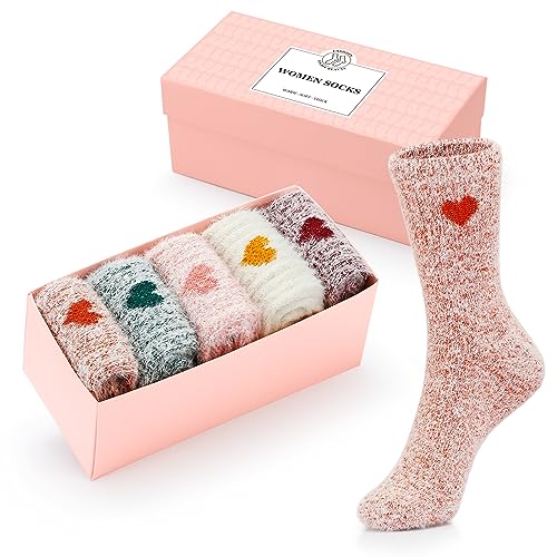 Image of SISOSOCK 5 Pairs Fuzzy Soft Cozy Comfortable Socks for Women, Casual Sleep Comfy Socks, Perfect Warm Winter Gifts for Women
