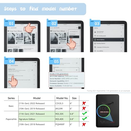 Schlanke Hülle für Kindle Paperwhite 11. Generation 2021 & Signature Edition (6,8) - Leicht, mit Auto Sleep/Wake und Handriemen, Nicht Kompatibel Mit Anderen E-Book-Readern (Rosa Blume)